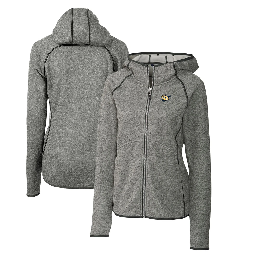 Women's Cutter & Buck Heather Gray West Virginia Mountaineers Mainsail Sweater-Knit Full-Zip Hoodie