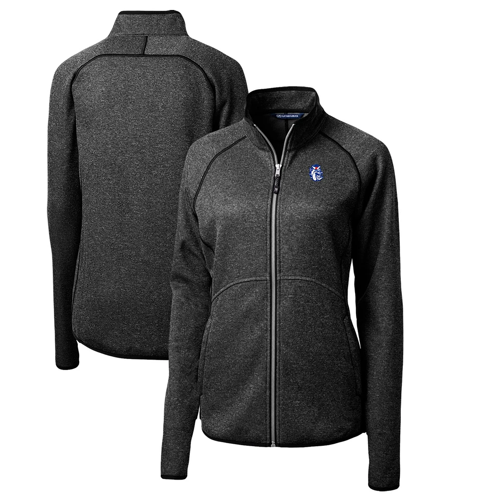 Women's Cutter & Buck Heather Charcoal Fresno State Bulldogs Mainsail Sweater-Knit Full-Zip Jacket