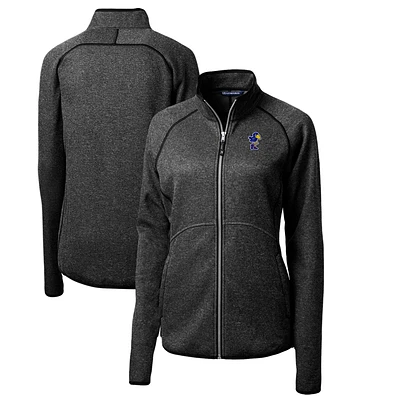 Women's Cutter & Buck Heather Charcoal Kansas Jayhawks Mainsail Sweater-Knit Full-Zip Jacket
