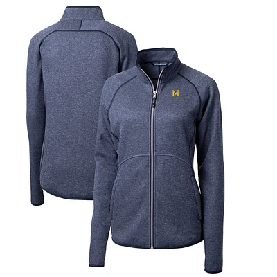 Women's Cutter & Buck Heather Navy Michigan Wolverines Mainsail Sweater-Knit Full-Zip Jacket