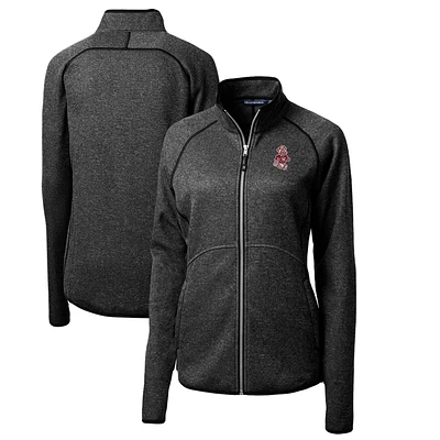 Women's Cutter & Buck Heather Charcoal Washington State Cougars Mainsail Sweater-Knit Full-Zip Jacket