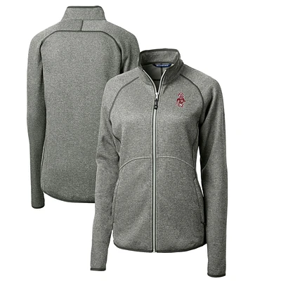 Women's Cutter & Buck Heather Gray Washington State Cougars Mainsail Sweater-Knit Full-Zip Jacket