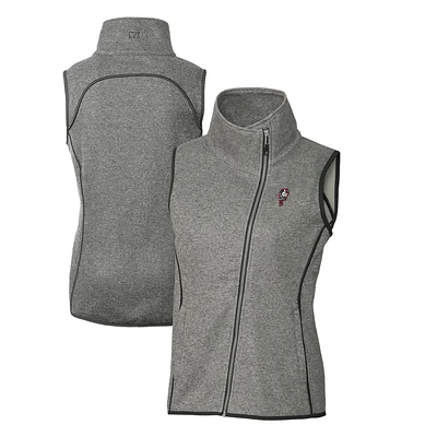 Women's Cutter & Buck Heather Gray Ohio State Buckeyes Mainsail Sweater-Knit Full-Zip Vest