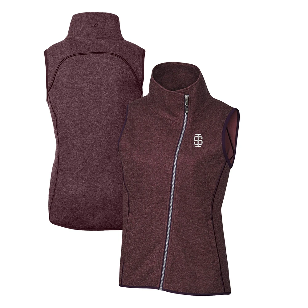Women's Cutter & Buck Maroon Southern Illinois Salukis Mainsail Sweater-Knit Full-Zip Vest