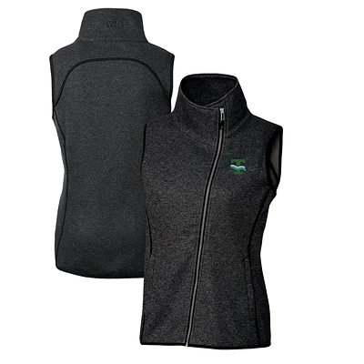 Women's Cutter & Buck Heather Charcoal Tulane Green Wave Mainsail Sweater-Knit Full-Zip Vest
