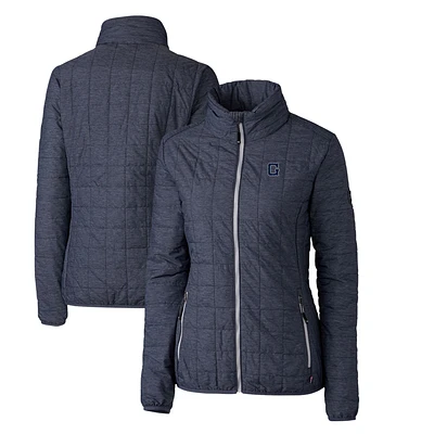 Women's Cutter & Buck Heather Navy Georgetown Hoyas Vault Rainier PrimaLoft Eco Insulated Full-Zip Puffer Jacket