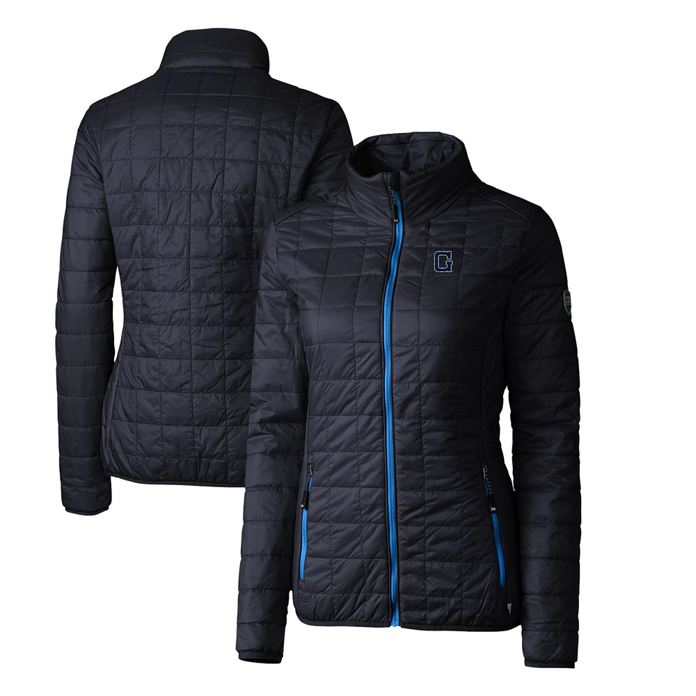 Women's Cutter & Buck Navy Georgetown Hoyas Vault Rainier PrimaLoft Eco Insulated Full-Zip Puffer Jacket