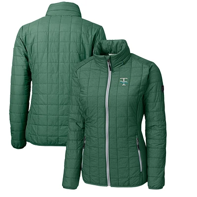 Women's Cutter & Buck Heather Green Tulane Green Wave Vault Rainier PrimaLoft Eco Insulated Full-Zip Puffer Jacket