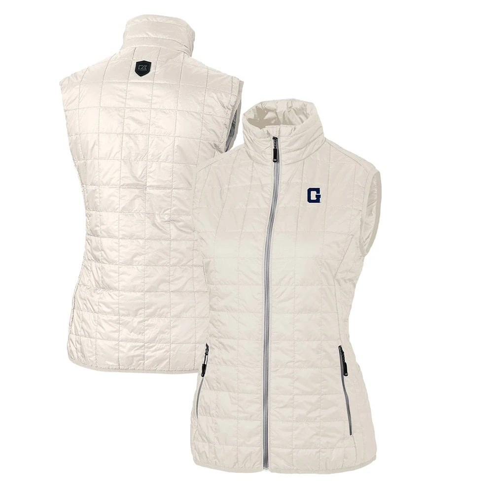 Women's Cutter & Buck Cream Georgetown Hoyas Vault Rainier PrimaLoft Eco Full-Zip Puffer Vest