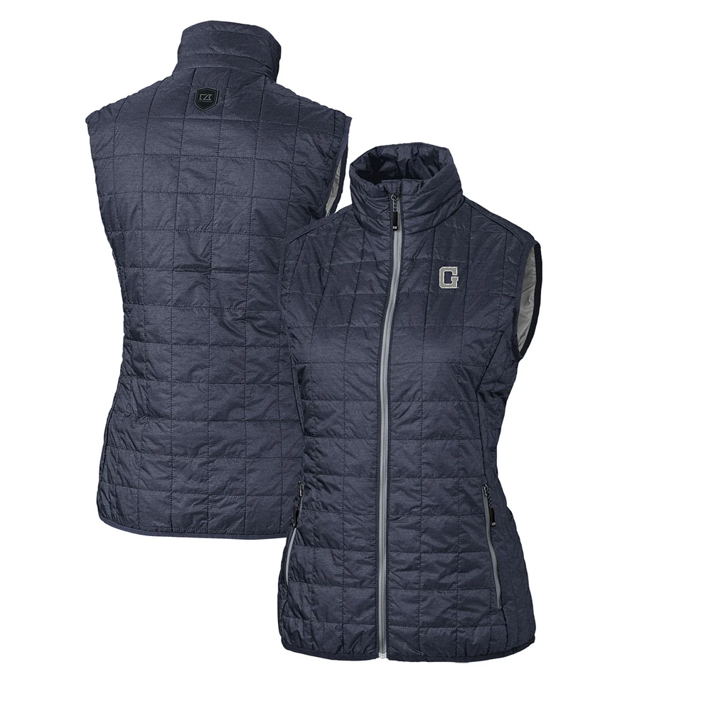 Women's Cutter & Buck Heather Navy Georgetown Hoyas Vault Rainier PrimaLoft Eco Full-Zip Puffer Vest