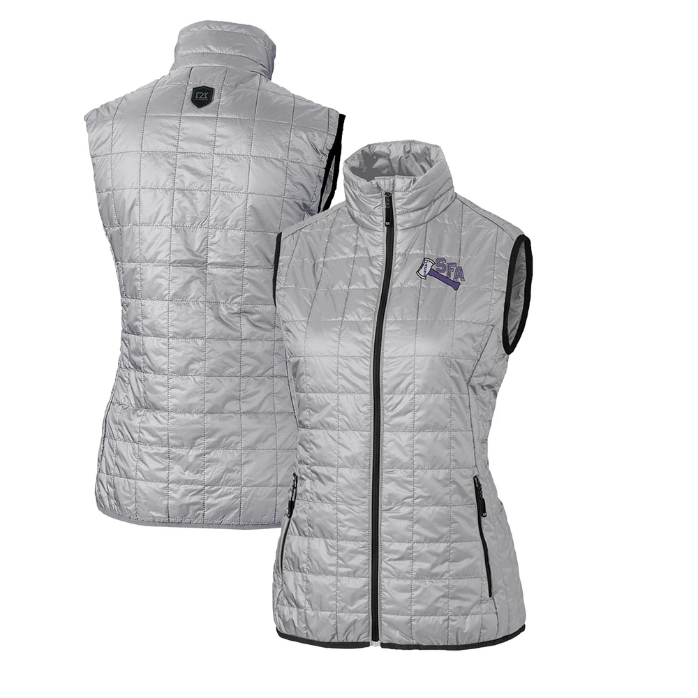 Women's Cutter & Buck Gray Stephen F Austin Lumberjacks Vault Rainier PrimaLoft Eco Full-Zip Puffer Vest