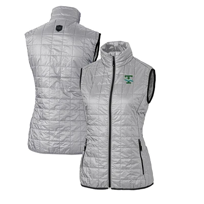 Women's Cutter & Buck Gray Tulane Green Wave Vault Rainier PrimaLoft Eco Full-Zip Puffer Vest
