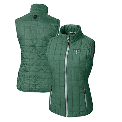 Women's Cutter & Buck Heather Green Tulane Wave Vault Rainier PrimaLoft Eco Full-Zip Puffer Vest