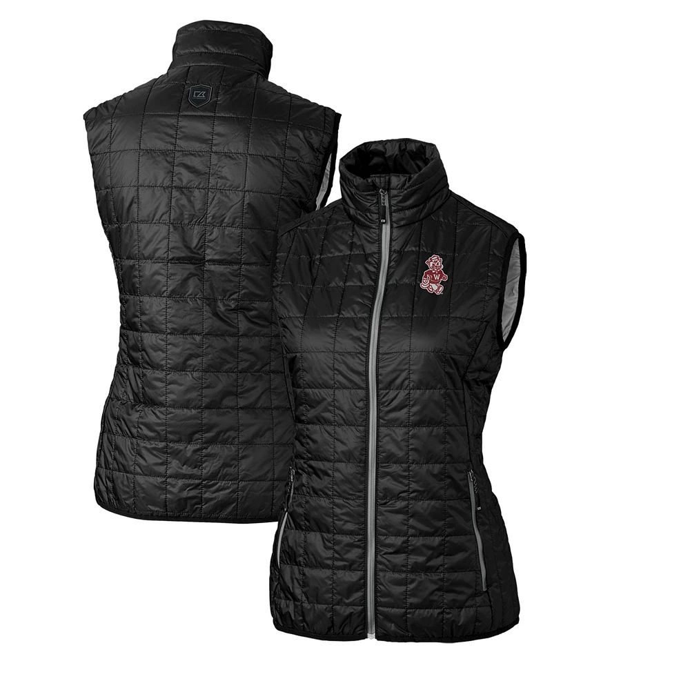 Women's Cutter & Buck Black Washington State Cougars Vault Rainier PrimaLoft Eco Full-Zip Puffer Vest
