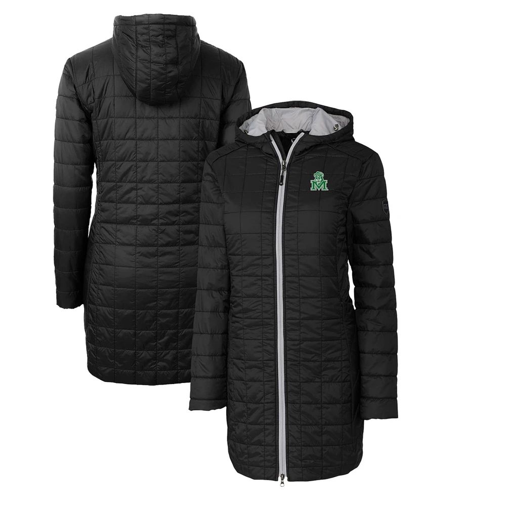 Women's Cutter & Buck Black Marshall Thundering Herd Vault Rainier Primaloft Eco Hooded Long Coat