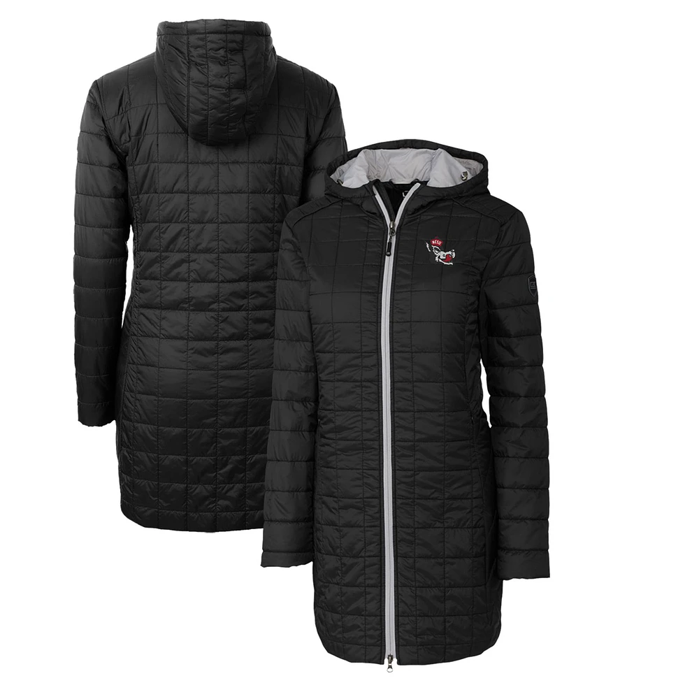 Women's Cutter & Buck Black NC State Wolfpack Vault Rainier Primaloft Eco Hooded Long Coat