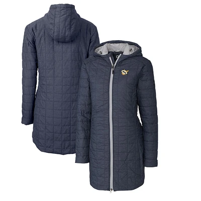 Women's Cutter & Buck Heather Navy West Virginia Mountaineers Vault Rainier Primaloft Eco Hooded Long Coat
