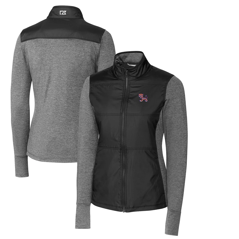 Women's Cutter & Buck Black Clemson Tigers Vault Stealth Hybrid Quilted Full-Zip Jacket