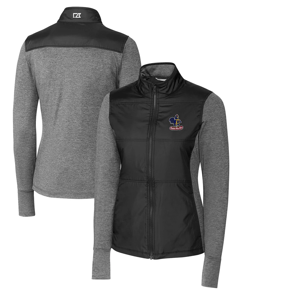Women's Cutter & Buck Black Delaware Fightin' Blue Hens Vault Stealth Hybrid Quilted Full-Zip Jacket