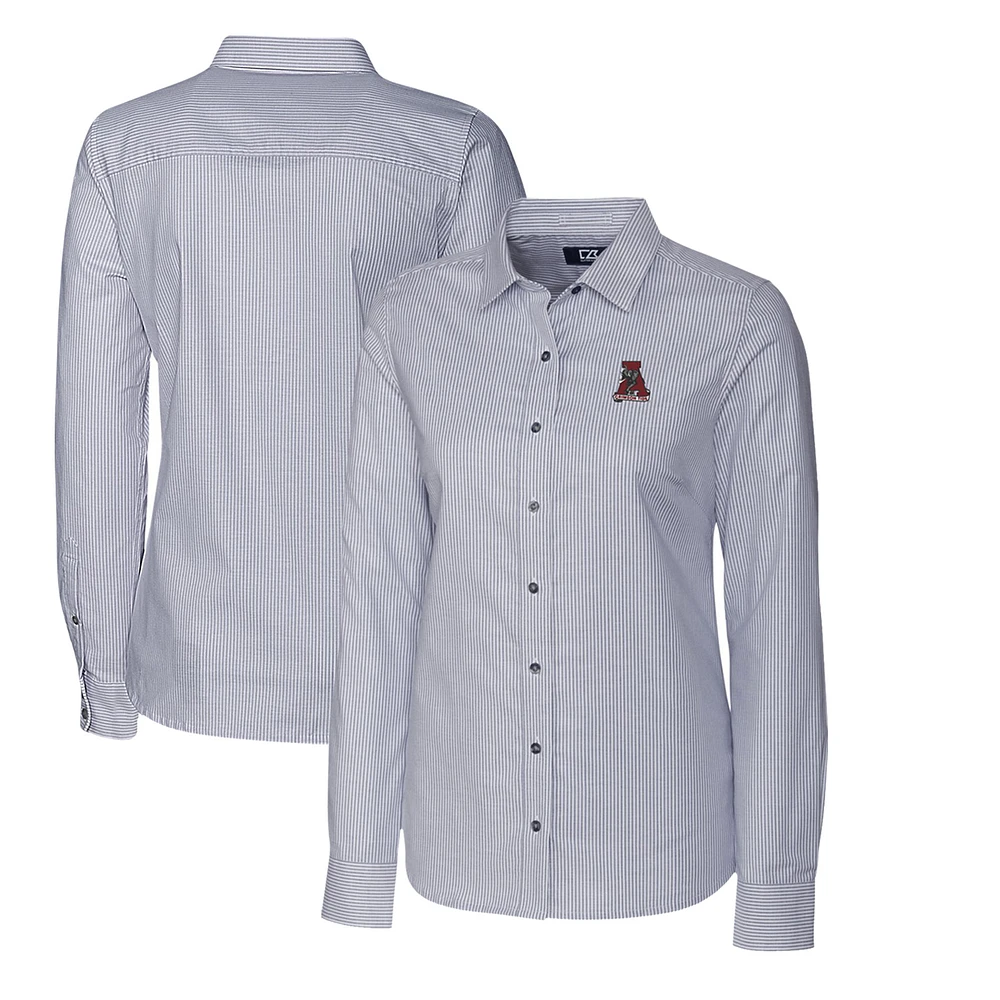 Women's Cutter & Buck Charcoal Alabama Crimson Tide Oxford Stripe Stretch Long Sleeve Button-Up Shirt