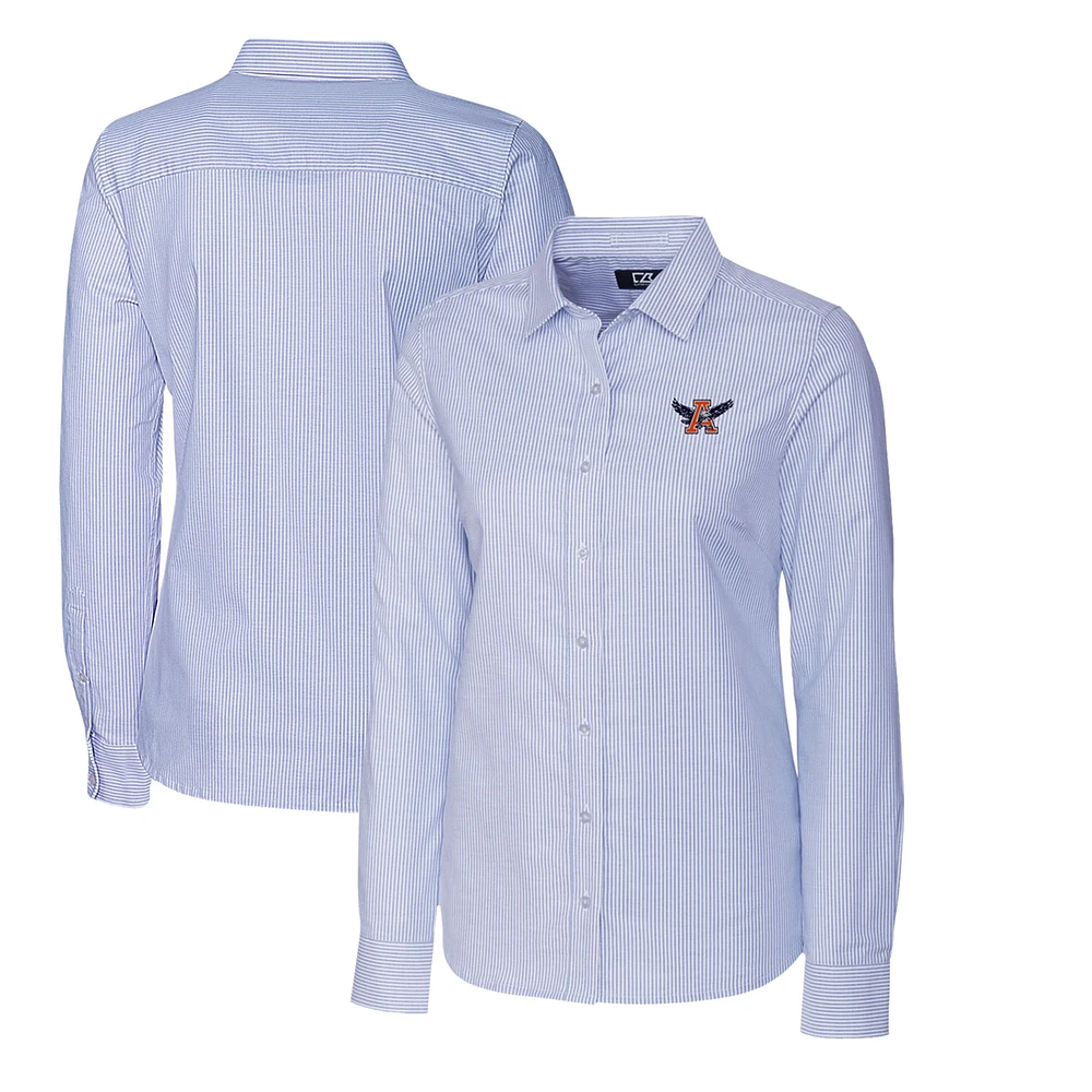 Women's Cutter & Buck Light Blue Auburn Tigers Oxford Stripe Stretch Long Sleeve Button-Up Shirt