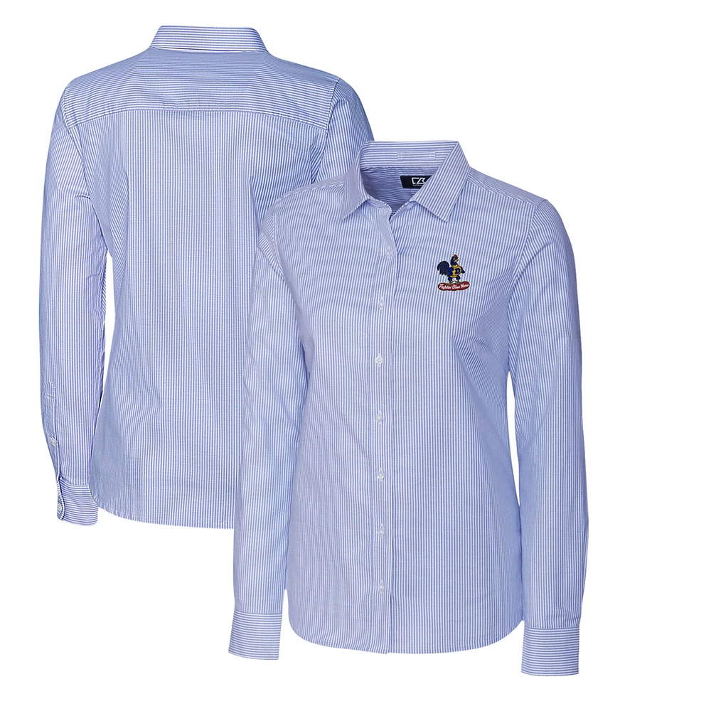 Women's Cutter & Buck Powder Blue Delaware Fightin' Hens Oxford Stripe Stretch Long Sleeve Button-Up Shirt