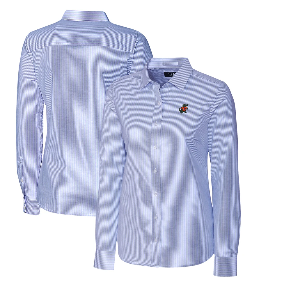 Women's Cutter & Buck Powder Blue Florida Gators Oxford Stripe Stretch Long Sleeve Button-Up Shirt