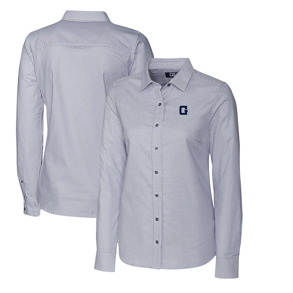 Women's Cutter & Buck Charcoal Georgetown Hoyas Oxford Stripe Stretch Long Sleeve Button-Up Shirt