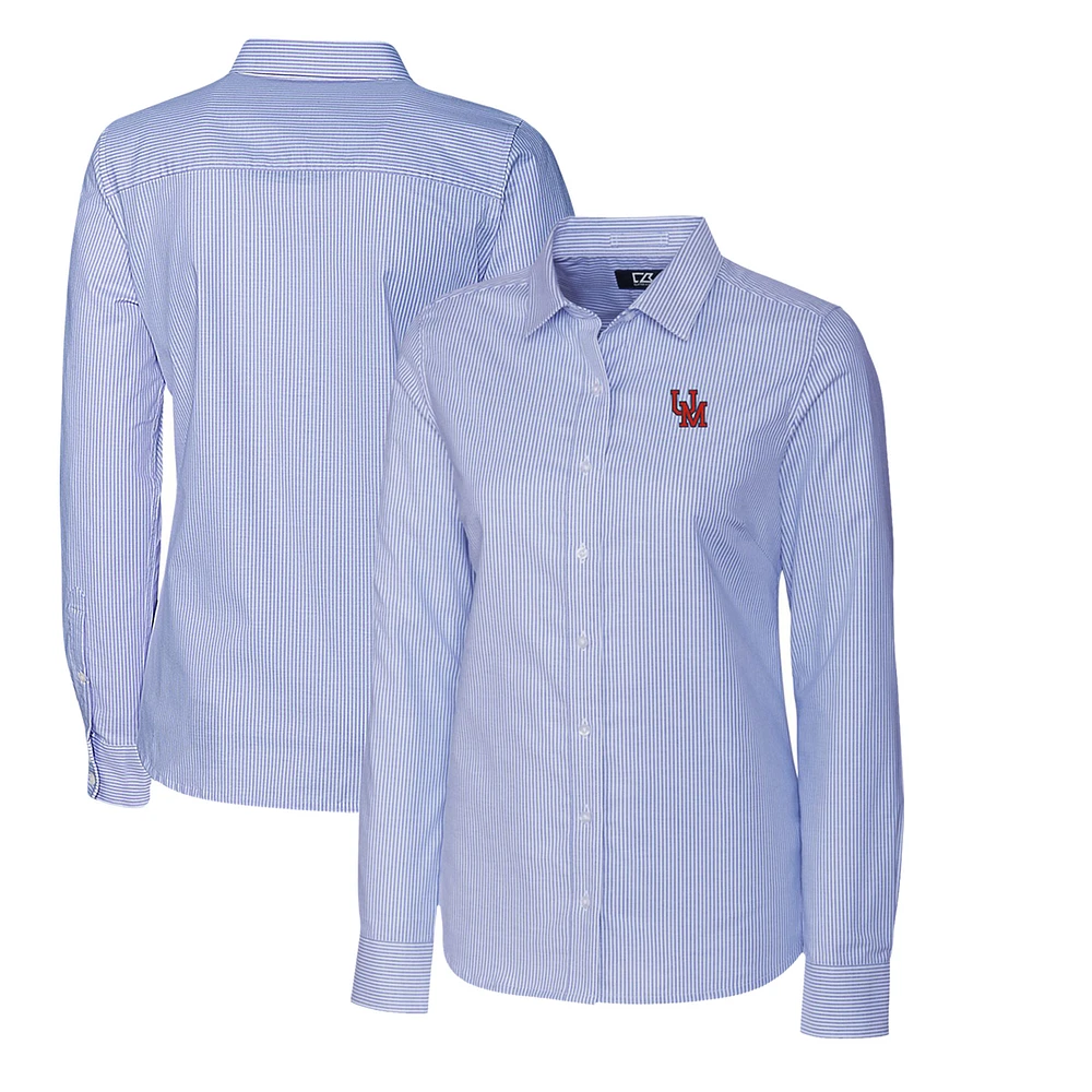 Women's Cutter & Buck Powder Blue Ole Miss Rebels Oxford Stripe Stretch Long Sleeve Button-Up Shirt