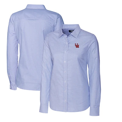 Women's Cutter & Buck Powder Blue Ole Miss Rebels Oxford Stripe Stretch Long Sleeve Button-Up Shirt