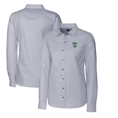 Women's Cutter & Buck Charcoal Tulane Green Wave Oxford Stripe Stretch Long Sleeve Button-Up Shirt