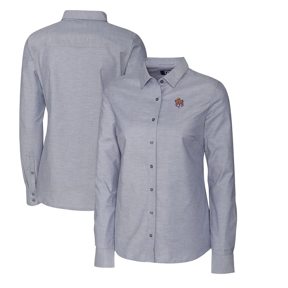 Women's Cutter & Buck Charcoal LSU Tigers Oxford Stretch Long Sleeve Button-Up Shirt