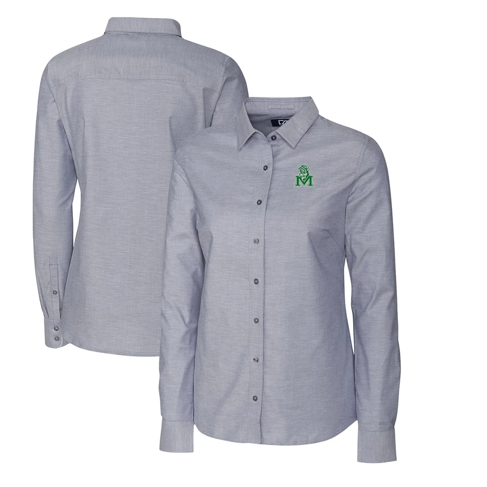 Women's Cutter & Buck Charcoal Marshall Thundering Herd Oxford Stretch Long Sleeve Button-Up Shirt