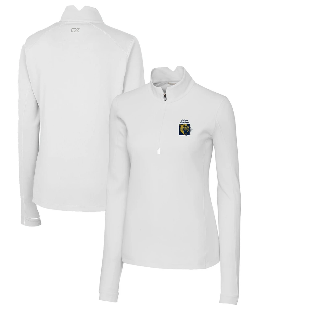 Women's Cutter & Buck White FIU Panthers Traverse Stretch Quarter-Zip Pullover Top
