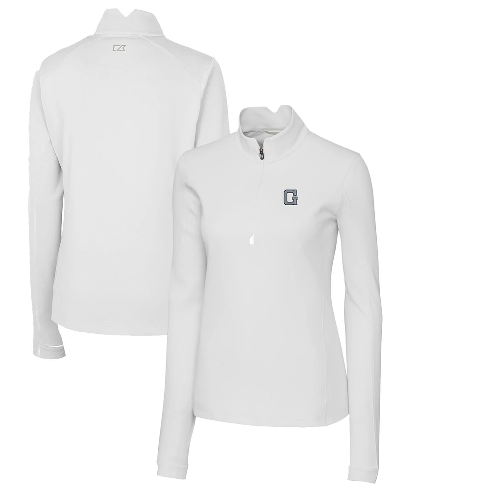 Women's Cutter & Buck White Georgetown Hoyas Traverse Stretch Quarter-Zip Pullover Top