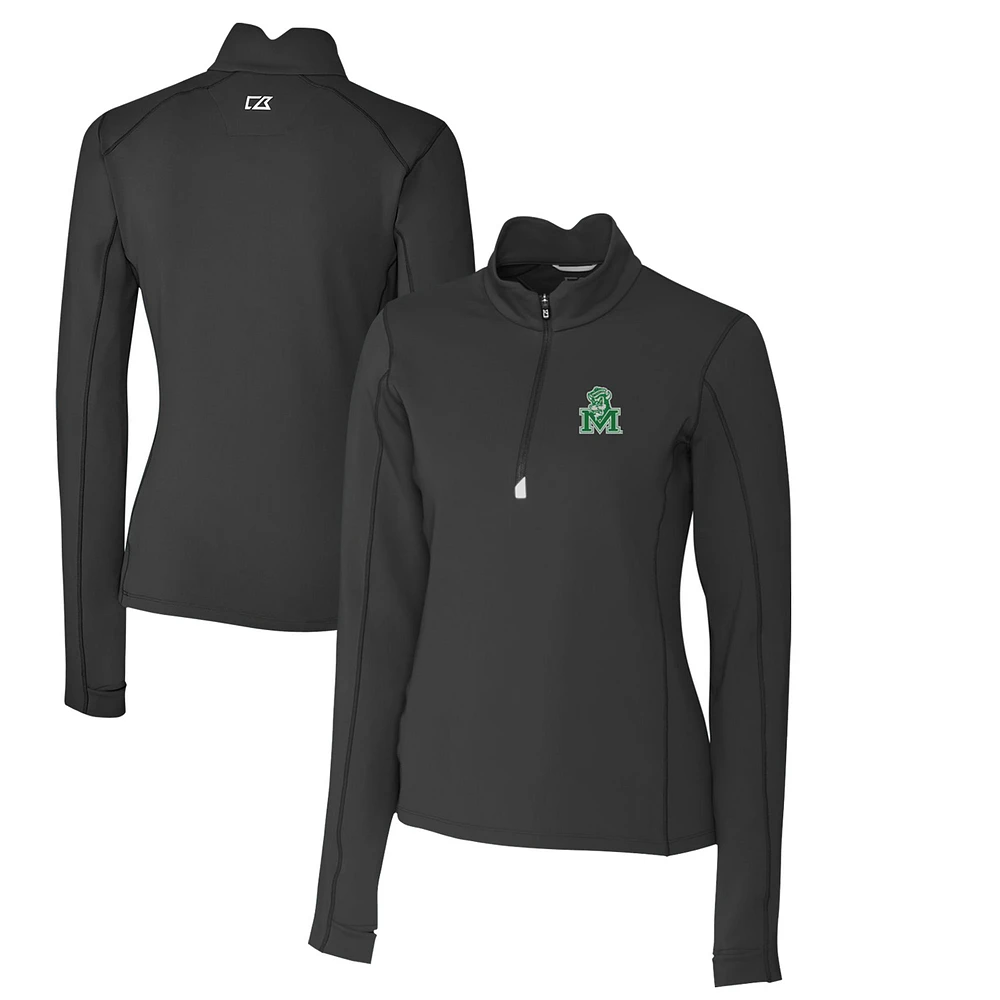 Women's Cutter & Buck Black Marshall Thundering Herd Traverse Stretch Quarter-Zip Pullover Top