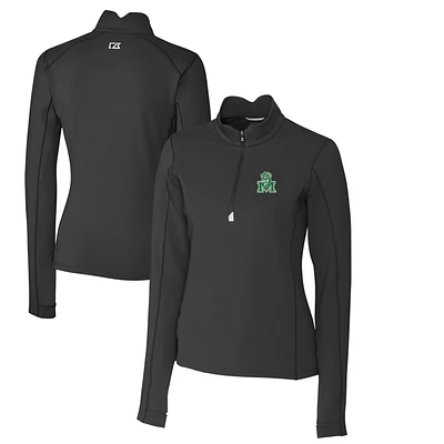 Women's Cutter & Buck Black Marshall Thundering Herd Traverse Stretch Quarter-Zip Pullover Top