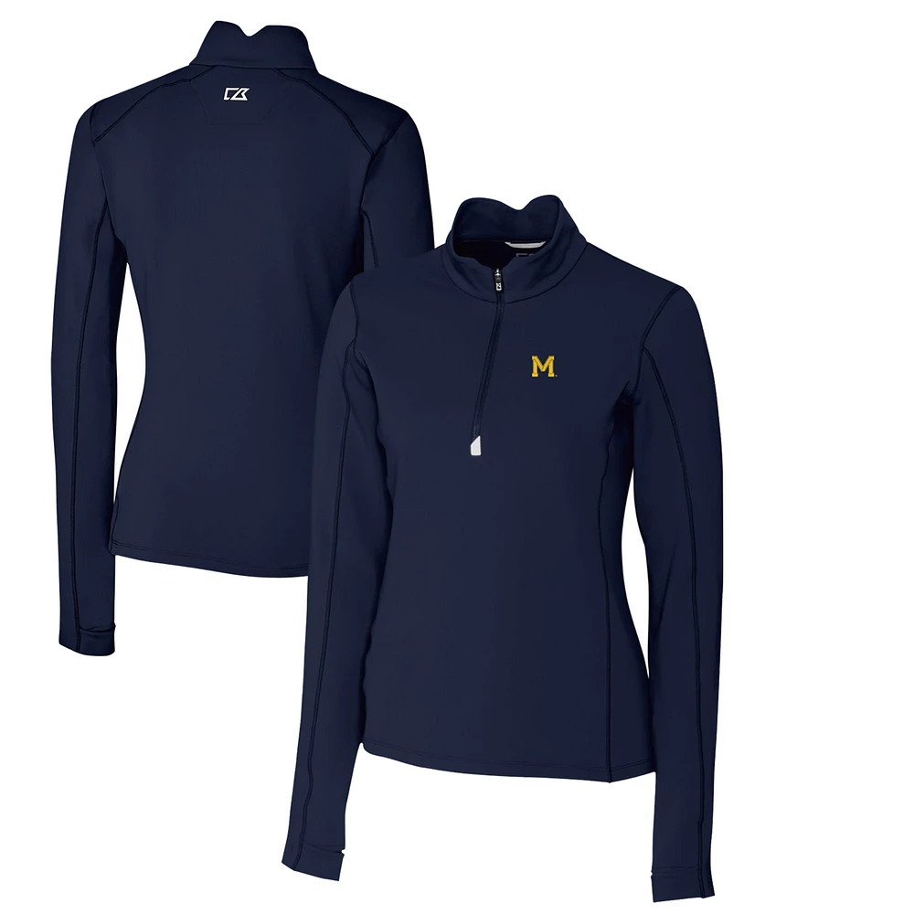 Women's Cutter & Buck Navy Michigan Wolverines Traverse Stretch Quarter-Zip Pullover Top