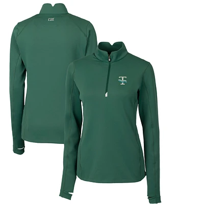 Women's Cutter & Buck Green Tulane Wave Traverse Stretch Quarter-Zip Pullover Top