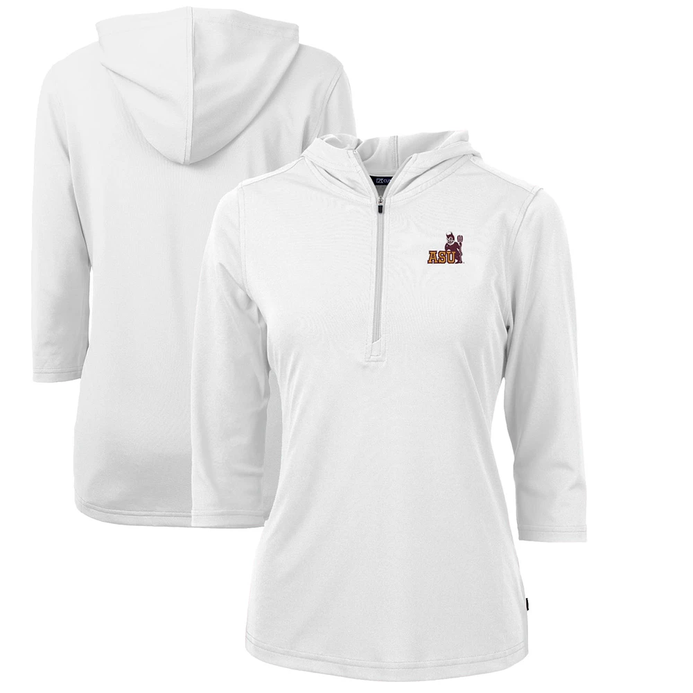 Women's Cutter & Buck White Arizona State Sun Devils Vault Virtue Eco Pique Recycled Half-Zip Pullover Hoodie
