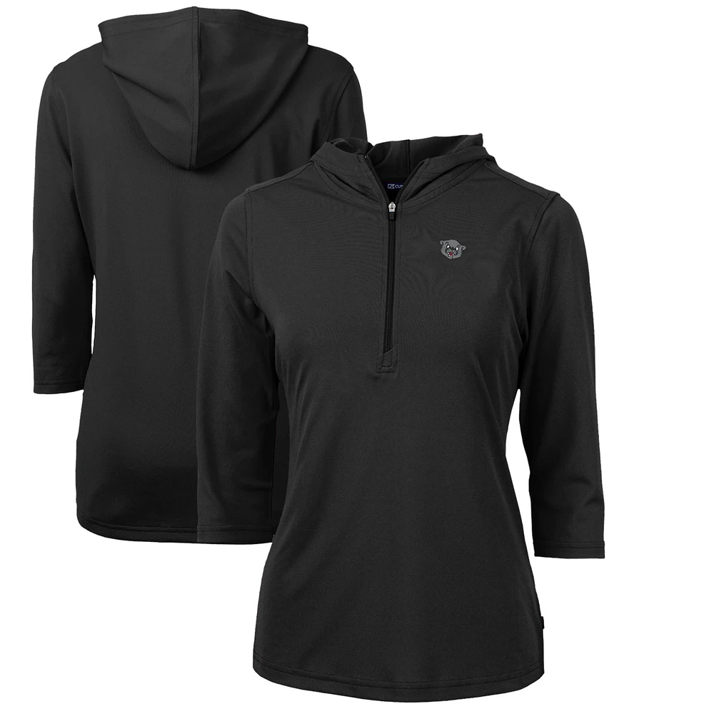 Women's Cutter & Buck Black Cincinnati Bearcats Vault Virtue Eco Pique Recycled Half-Zip Pullover Hoodie