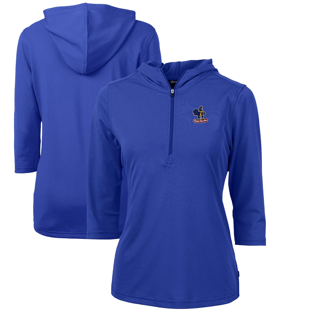 Women's Cutter & Buck Royal Delaware Fightin' Blue Hens Vault Virtue Eco Pique Recycled Half-Zip Pullover Hoodie