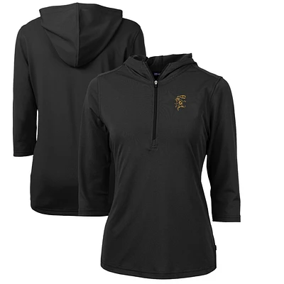 Women's Cutter & Buck Black Grambling Tigers Vault Virtue Eco Pique Recycled Half-Zip Pullover Hoodie