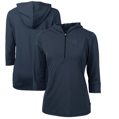 Women's Cutter & Buck Navy Georgetown Hoyas Vault Virtue Eco Pique Recycled Half-Zip Pullover Hoodie
