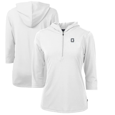 Women's Cutter & Buck White Georgetown Hoyas Vault Virtue Eco Pique Recycled Half-Zip Pullover Hoodie
