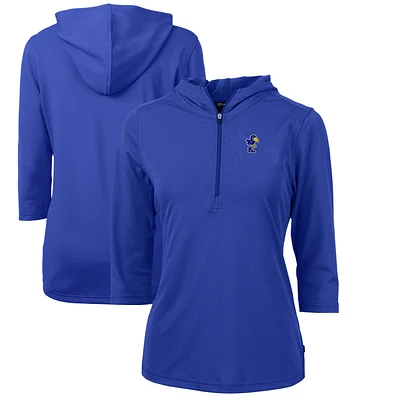 Women's Cutter & Buck Royal Kansas Jayhawks Vault Virtue Eco Pique Recycled Half-Zip Pullover Hoodie