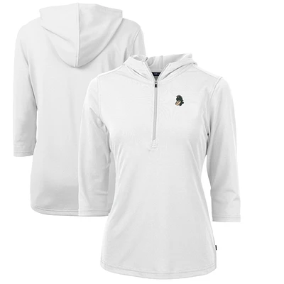 Women's Cutter & Buck White Michigan State Spartans Vault Virtue Eco Pique Recycled Half-Zip Pullover Hoodie