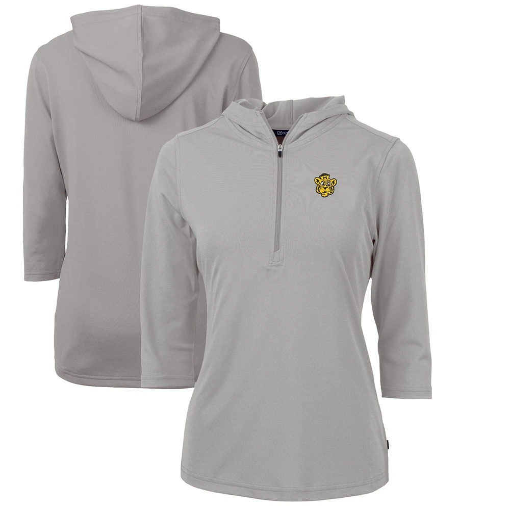 Women's Cutter & Buck Gray Missouri Tigers Vault Virtue Eco Pique Recycled Half-Zip Pullover Hoodie
