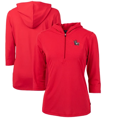 Women's Cutter & Buck Red NC State Wolfpack Vault Virtue Eco Pique Recycled Half-Zip Pullover Hoodie