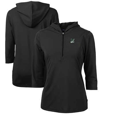 Women's Cutter & Buck Black Portland State Vikings Vault Virtue Eco Pique Recycled Half-Zip Pullover Hoodie